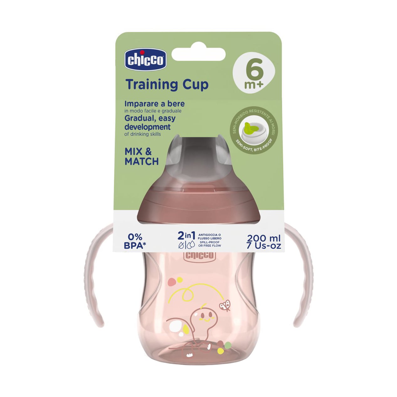 Поїльник-непроливайка Chicco Training Cup від 6 місяців, рожевий, 200 мл (06921.15)