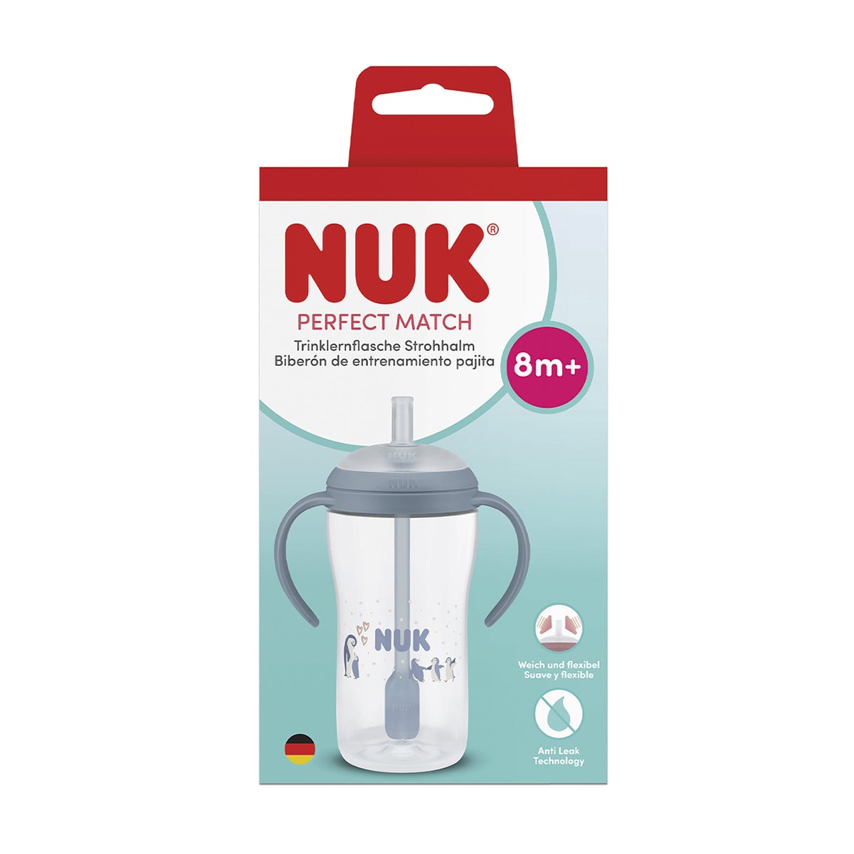 Поїльник NUK Perfect Match Learner Straw Cup Пінгвін, з силіконовою трубочкою, від 8 місяців, 260 мл (3954241)